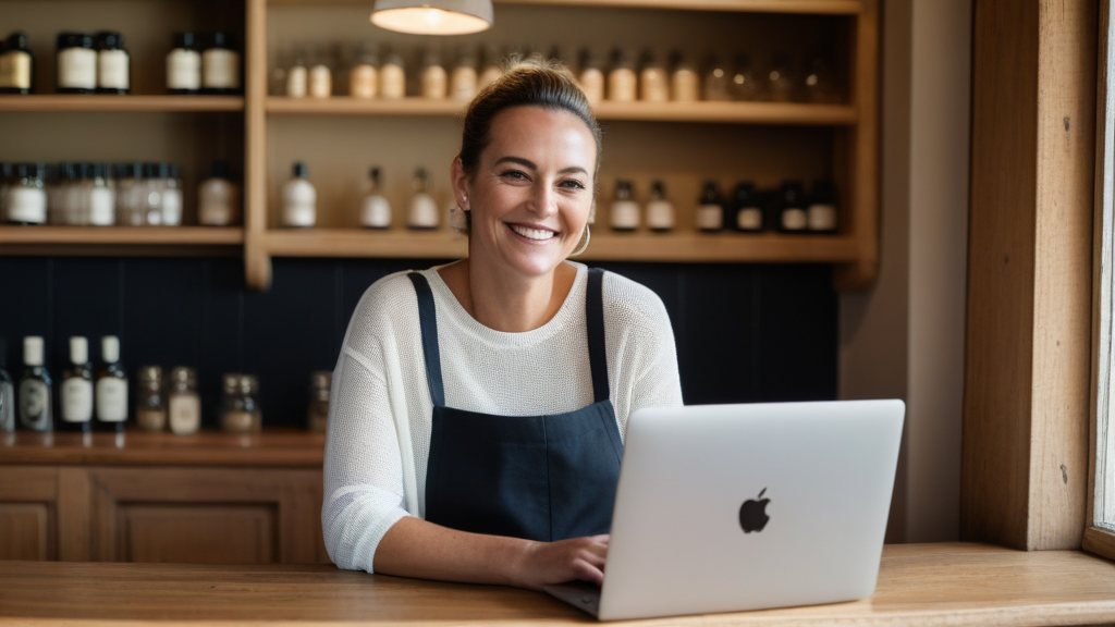 Commerçant derrière son comptoir