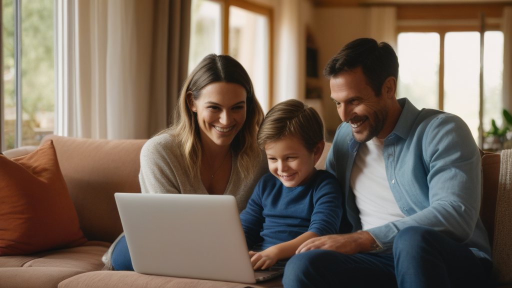Famille autour de l'ordinateur