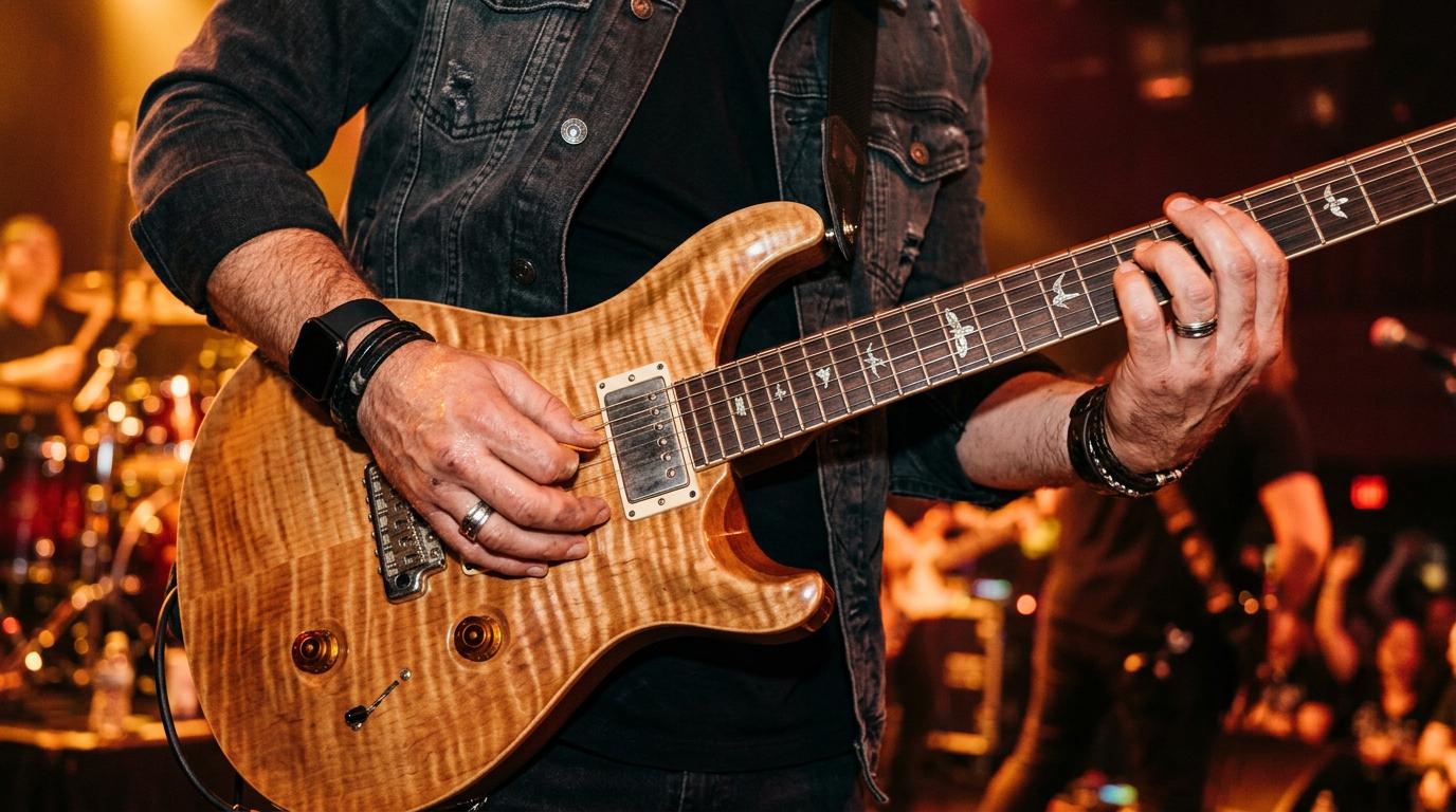 Guitariste sur scene avec une guitare custom - Rock blues