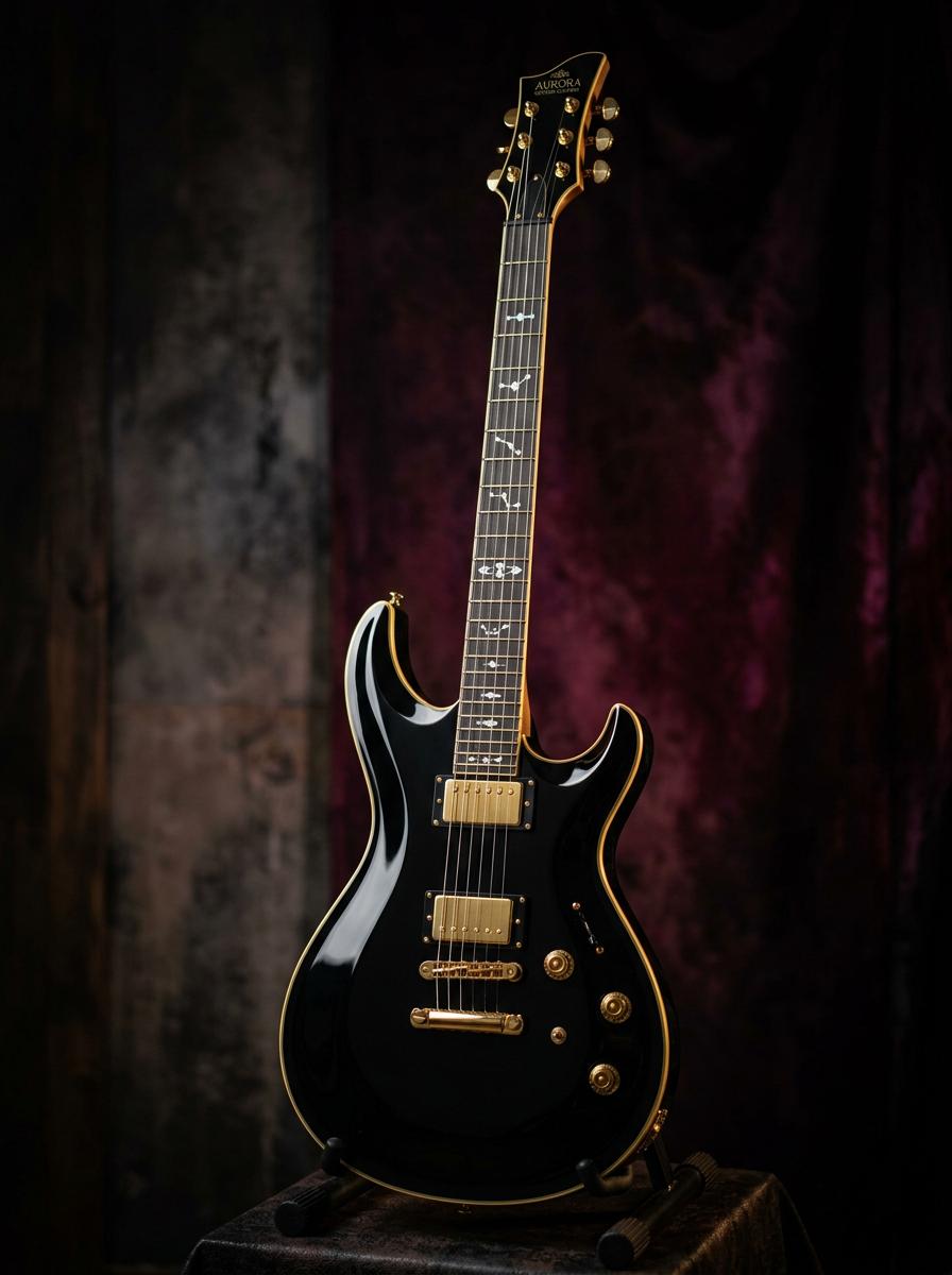 Guitare electrique noire et gold moderne - Fabrication sur mesure Morangis