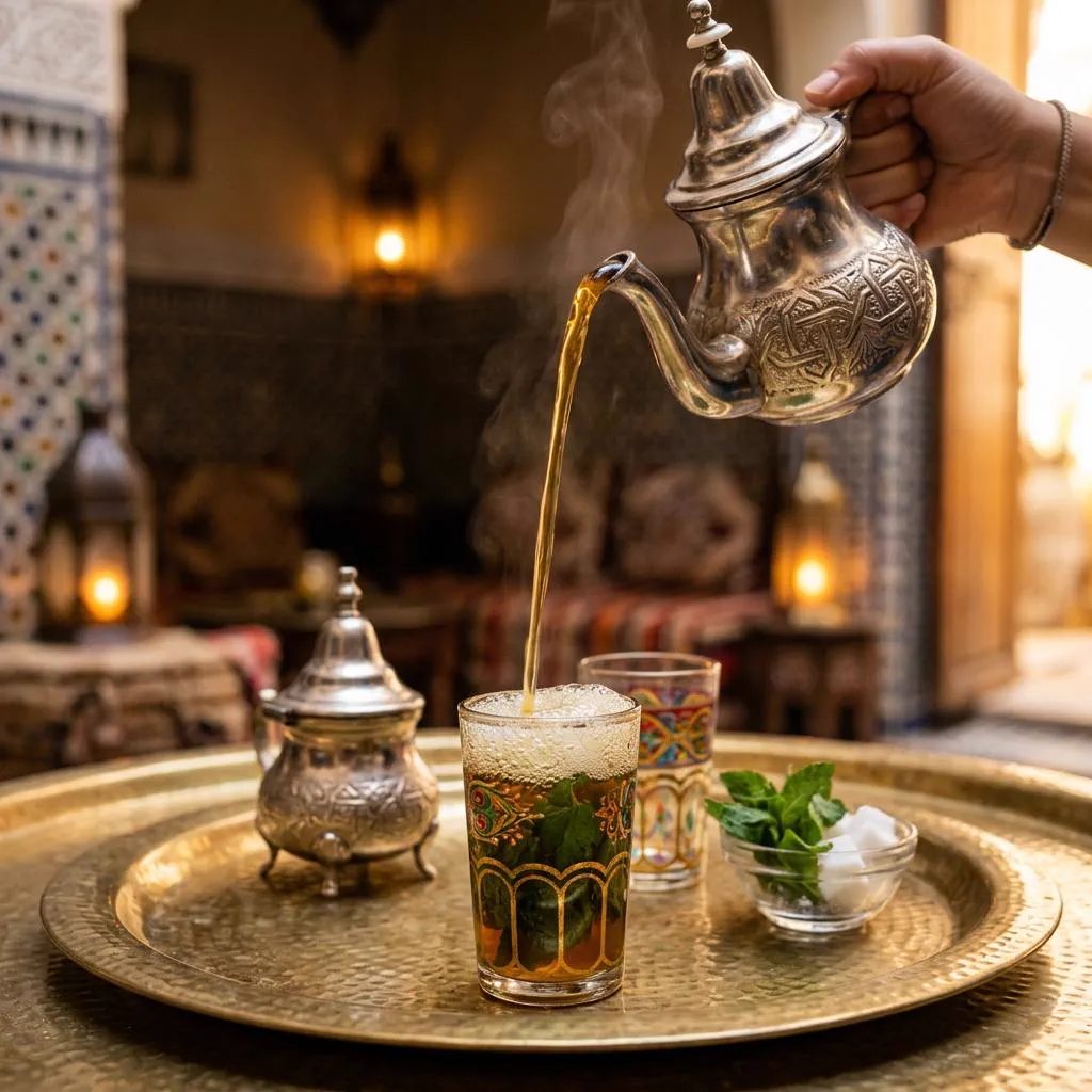Thé à la menthe et pâtisseries marocaines