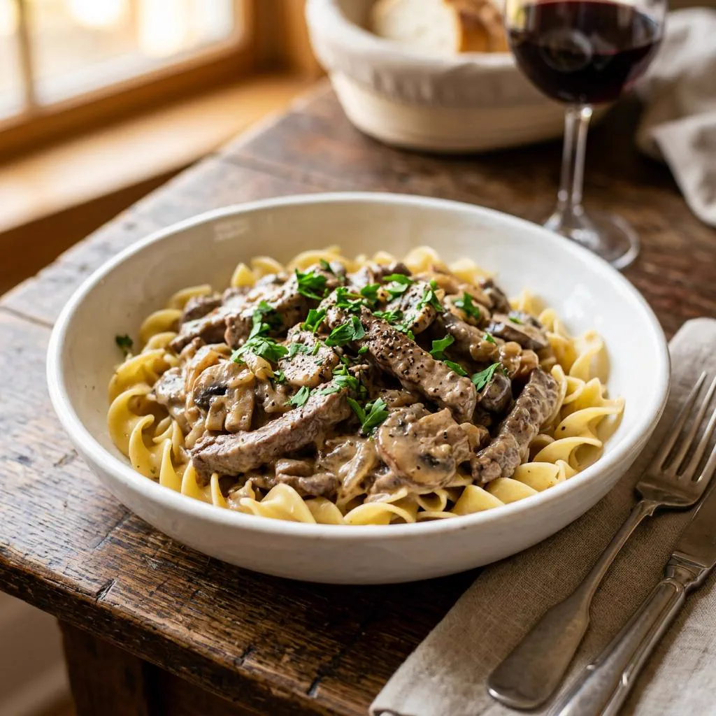 Beef Stroganoff boeuf creme champignons