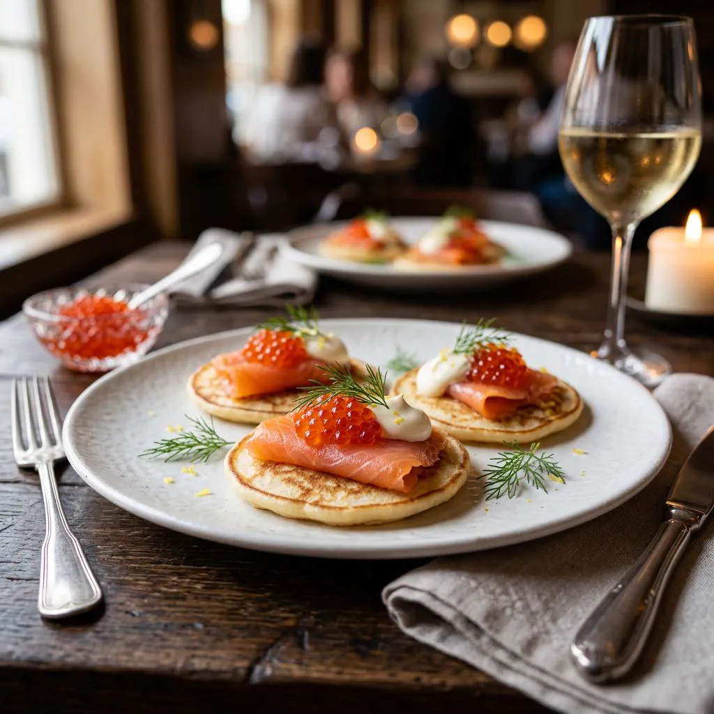 Blinis au saumon et caviar rouge