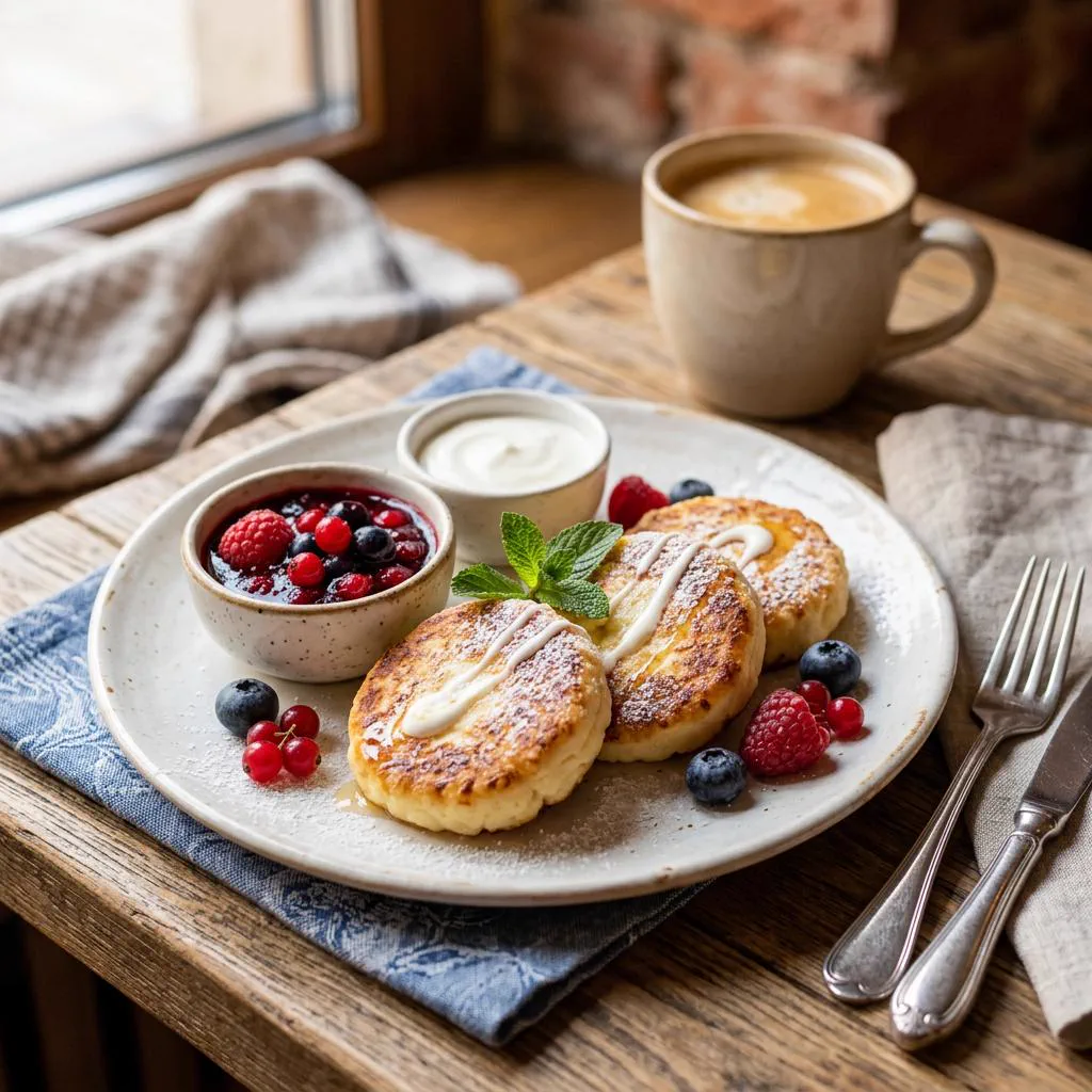Syrniki beignets fromage blanc confiture