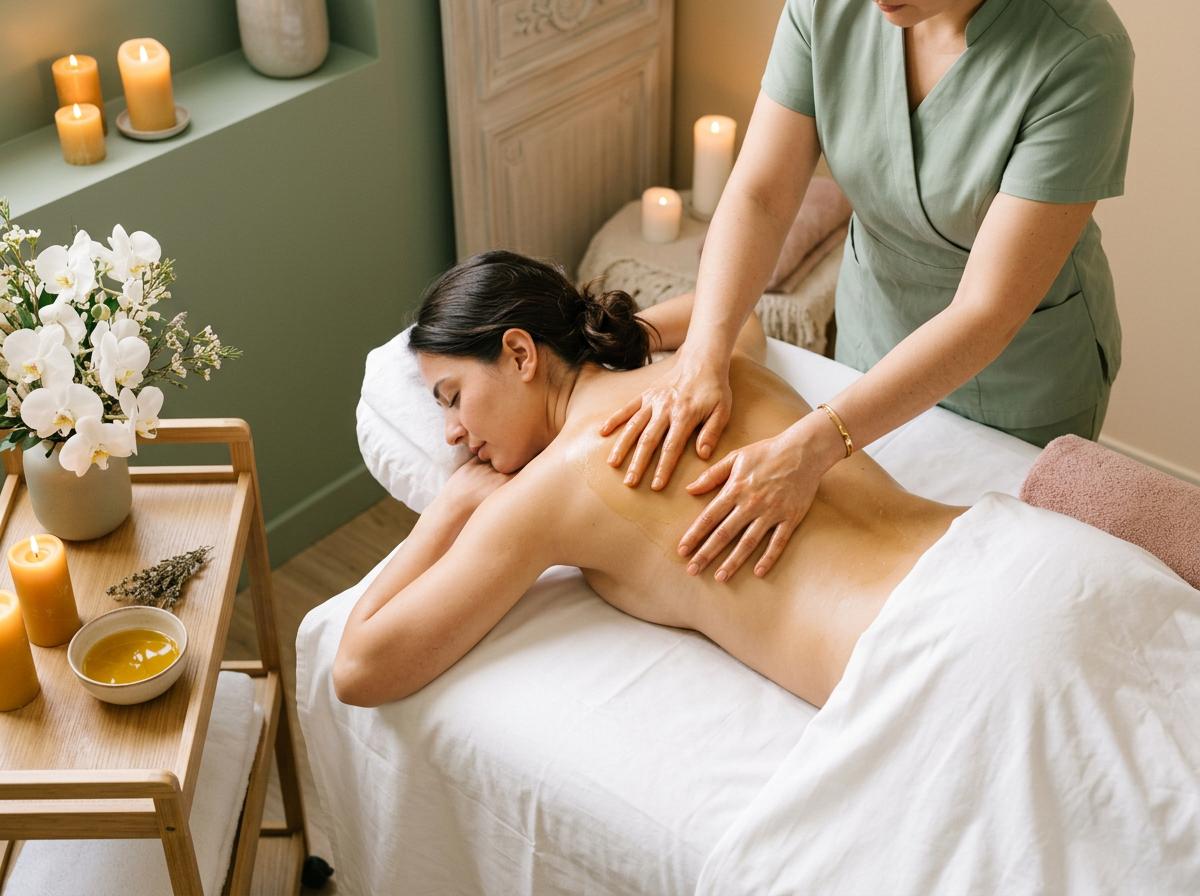 Massage relaxant aux huiles chaudes