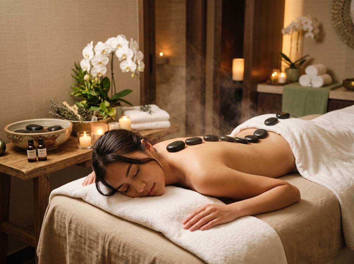 Massage aux pierres chaudes de basalte