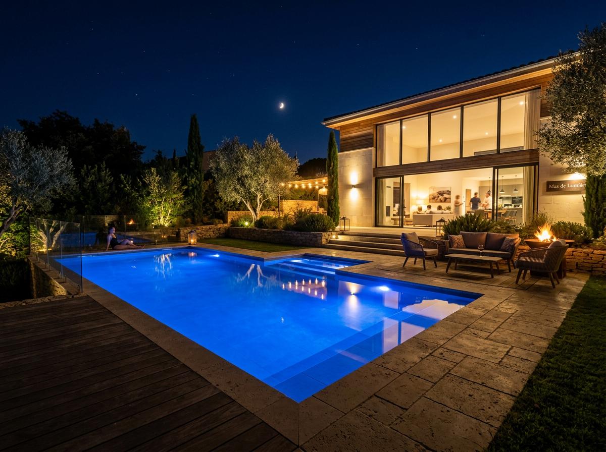 Piscine moderne éclairage LED Ris-Orangis