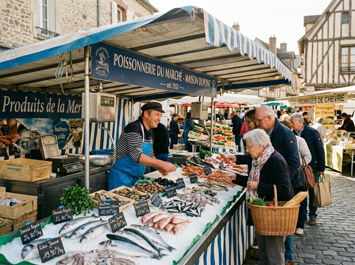 Étal sur les marchés de l'Essonne